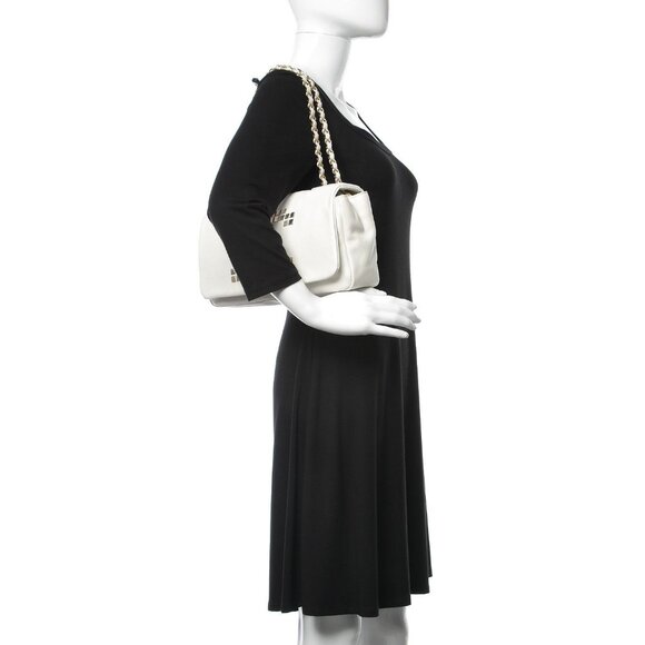 Authentic CHANEL CC Metal Mosaic Studs East West Calfskin Maxi Flap Shoulder Bag - Picture 2 of 13